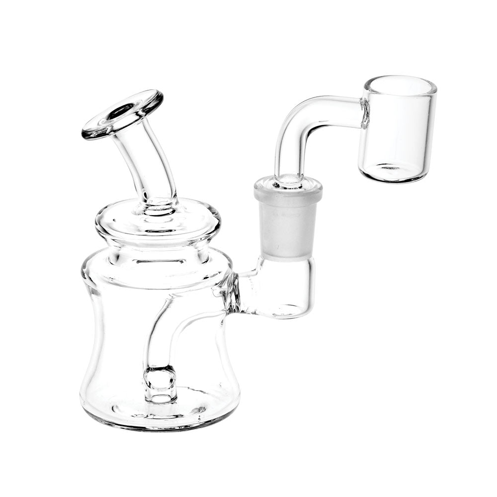 Clear Borosilicate Glass Mini Dab Rig | 4" | 14mm Female Joint | Angled View