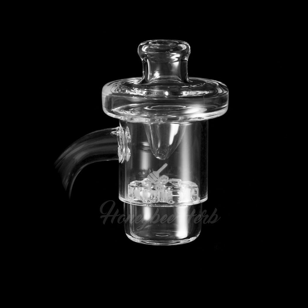 Honeybee Herb Quartz Banger with 90° Joint and Deep Dish Design, Clear, Isolated on Black