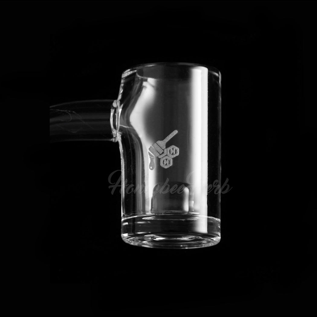 Honeybee Herb ENAIL CORE REACTOR QUARTZ BANGER at 90Β° angle, clear, for dab rigs, side view