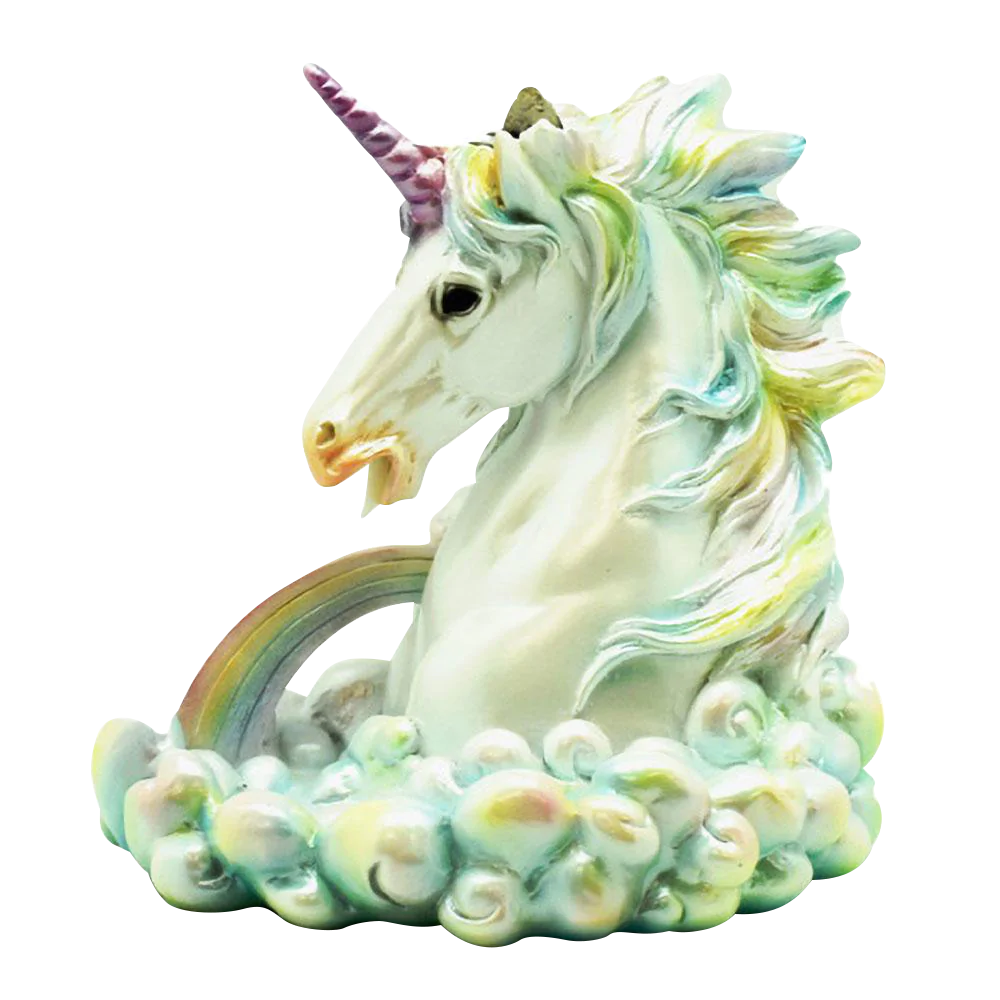 Polyresin Cloud Breathing Unicorn Incense Burner, 5.5" x 5.75" size, front view on white background