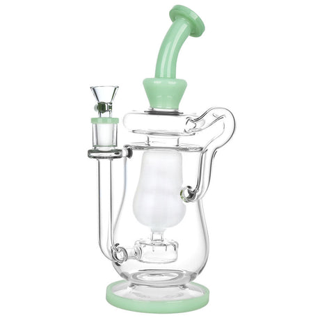 Cocktail Cup Recycler Water Pipe with mint accents, 11" tall, 14mm female joint, front view on white background
