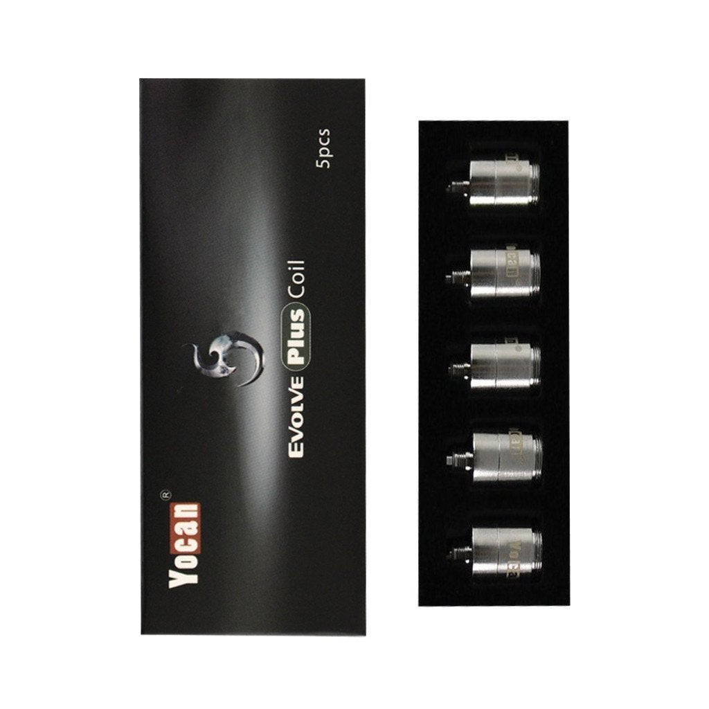 Yocan Evolve Plus / Regen Coils set of 5, front view on black packaging