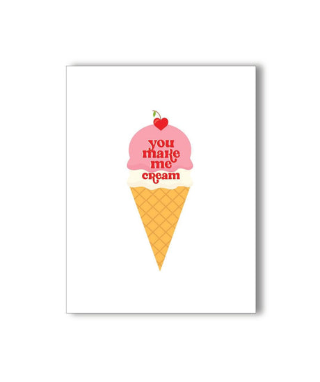 KKARDS Cream Card featuring a playful ice cream cone graphic with the phrase 'you make me cream', front view.