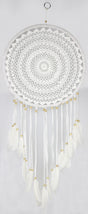 Handmade 12" Crochet Dreamcatcher with Wooden Beads, Front View on White Background