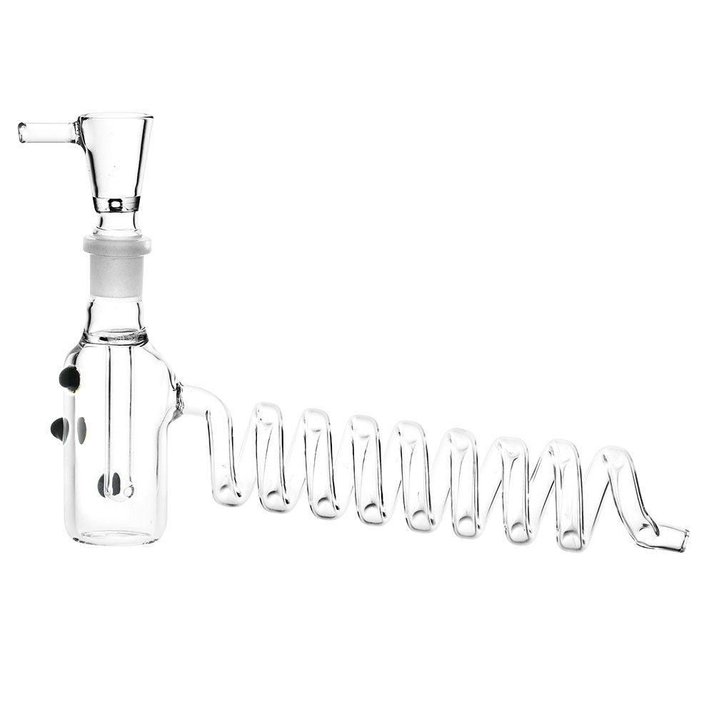 8" Curly Coil Bubbler Water Pipe with 14mm Female Joint, Borosilicate Glass, Side View
