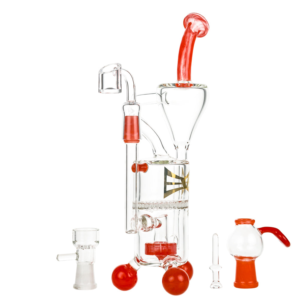 EVOLUTION Cyclone 9.75" Dab Rig in Red with Percolator and Accessories - Front View