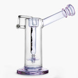 PILOT DIARY Hephaestus Swing Arm Dab Rig with clear glass and purple accents, front view on white background