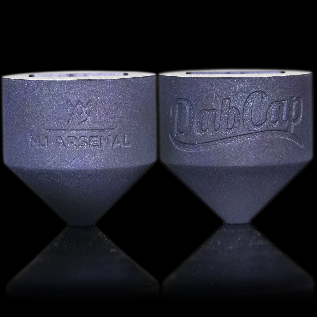 MJ Arsenal Original DabCap, dual view on reflective surface, easy-to-use dab rig accessory