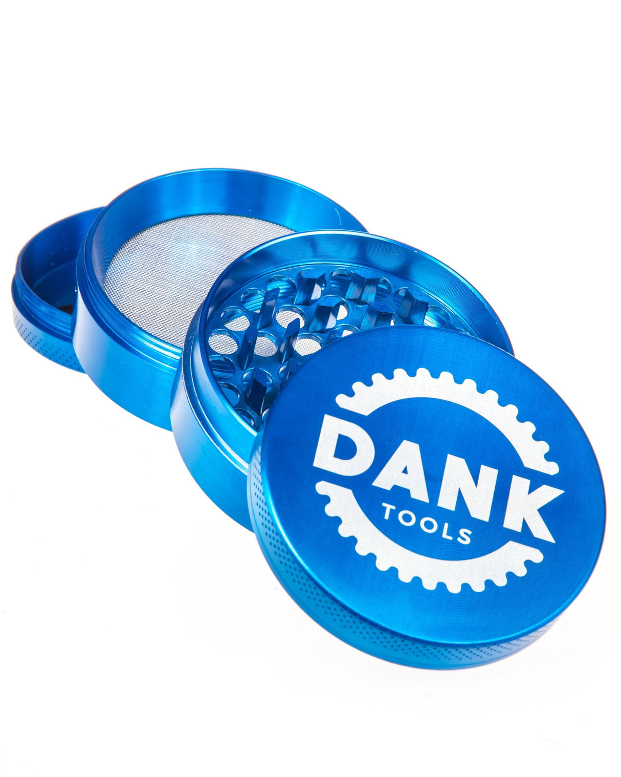 Dank Tools 50mm 4-Piece Aluminum Herb Grinder in Blue with Fine Mesh Screen