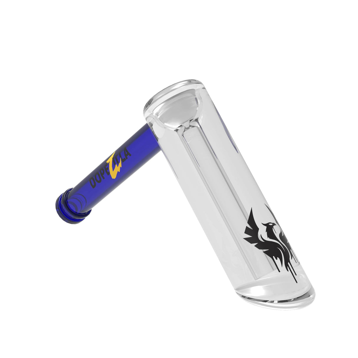 Dark Blue Dopezilla Phoenix 5-inch Bubbler, Hammer Design, Clear Borosilicate Glass, Side View