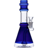 Dark Blue Glass Beaker Water Pipe with Clear Neck and Quartz Bowl, 8" Height, 90 Degree Joint
