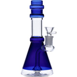 Dark Blue Glass Beaker Water Pipe with Transparent Neck, Quartz Bowl, and 90 Degree Joint