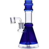 Valiant Distribution Dark Blue Glass Beaker Water Pipe, Transparent Neck, Quartz Bowl, 8" for Dry Herbs and Concentrates