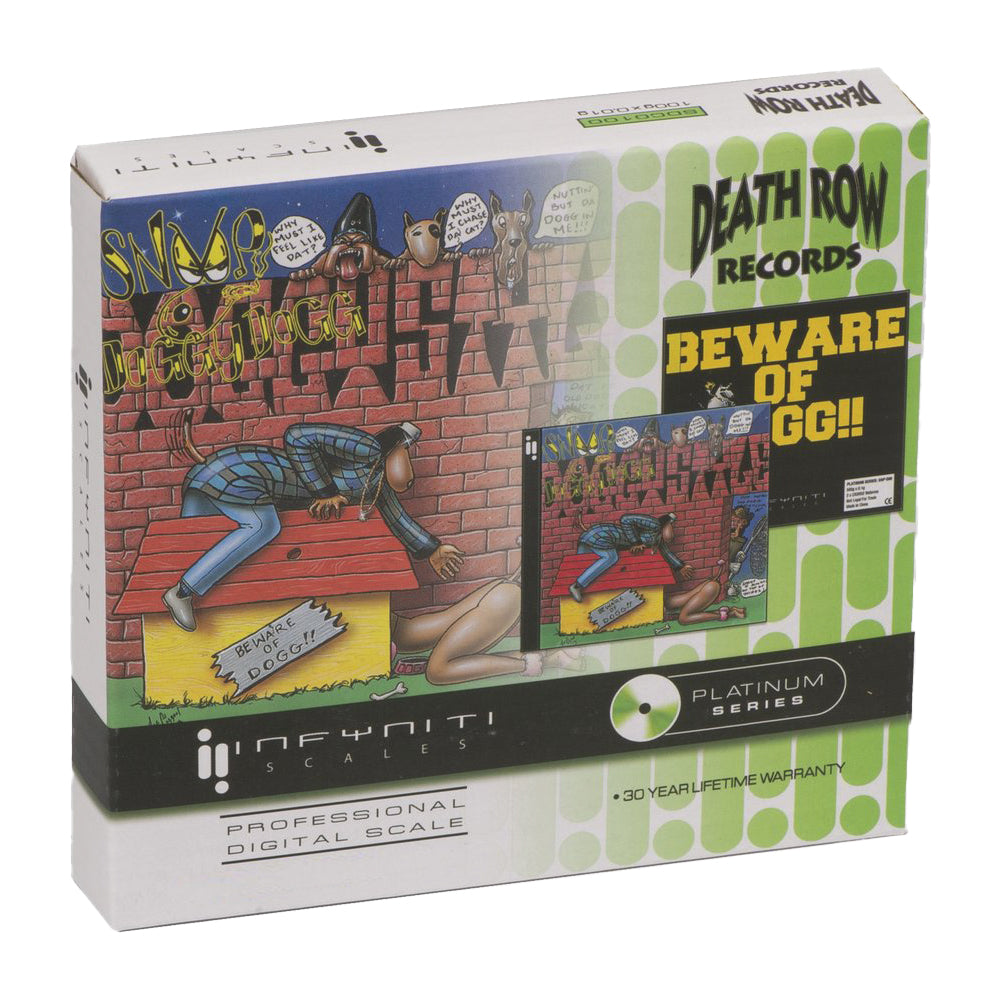 Infyniti Scales Death Row Records Doggy Style CD Scale, front view on white background, portable steel pocket scale