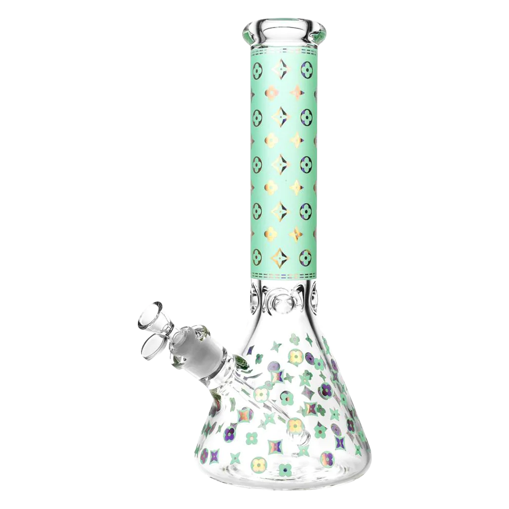 14" Designer Floral Diamond Print Bong, Beaker Design with 45 Degree Joint, Front View