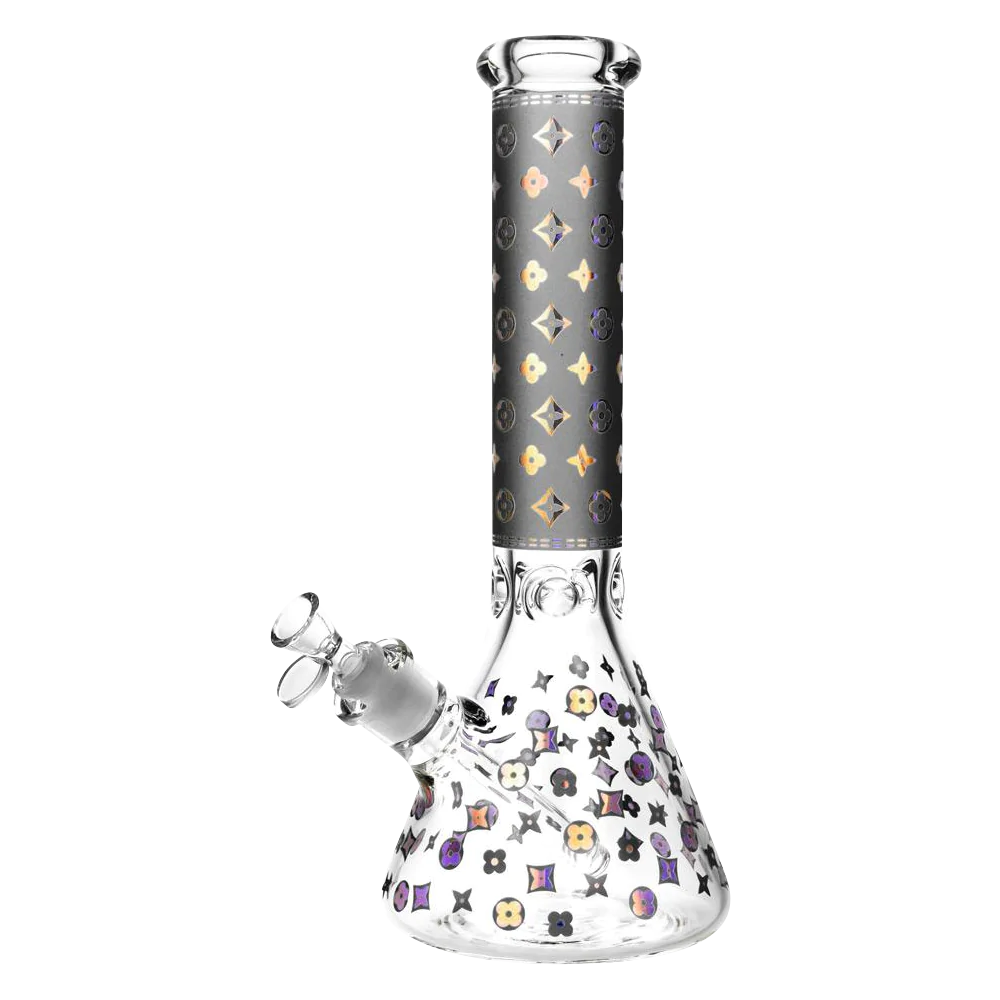 Designer Floral Diamond Print Bong with 14" Height and 45 Degree Joint Angle
