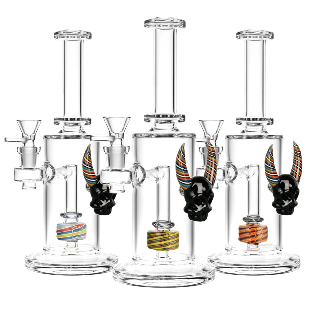 Variety of Devil Skull Worked Water Pipes with 90 degree joints and thick glass