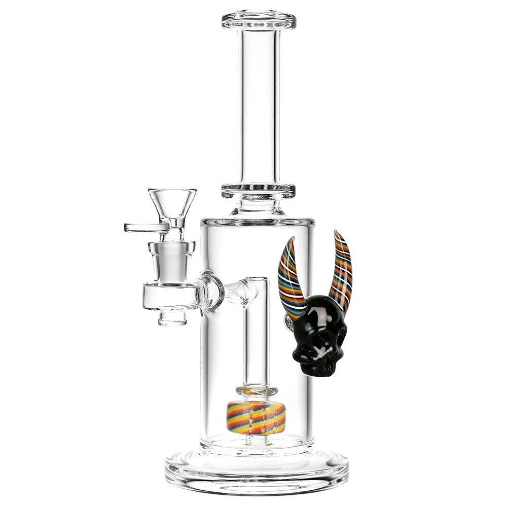 9.75" Devil Skull Worked Water Pipe with Heavy Wall Borosilicate Glass, Front View