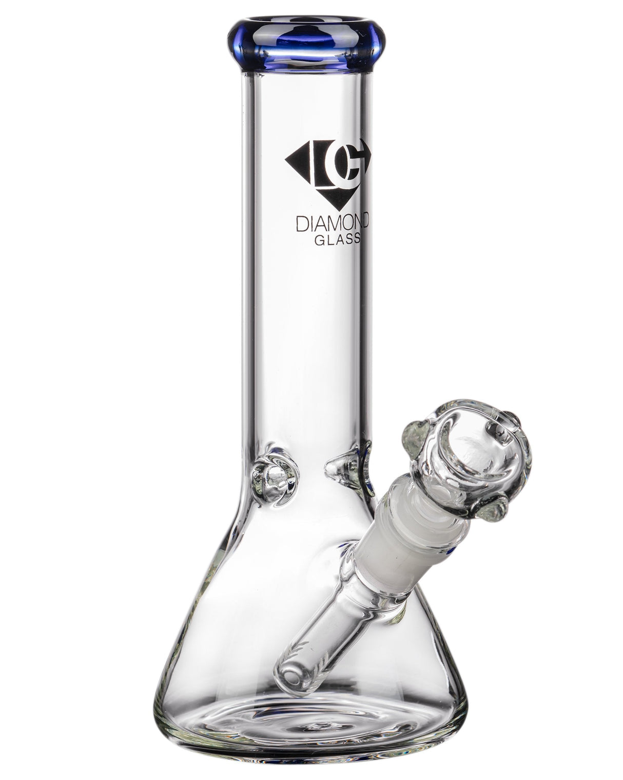 Diamond Glass 8" Blue Beaker Bong, Borosilicate Glass, Front View - DankGeek