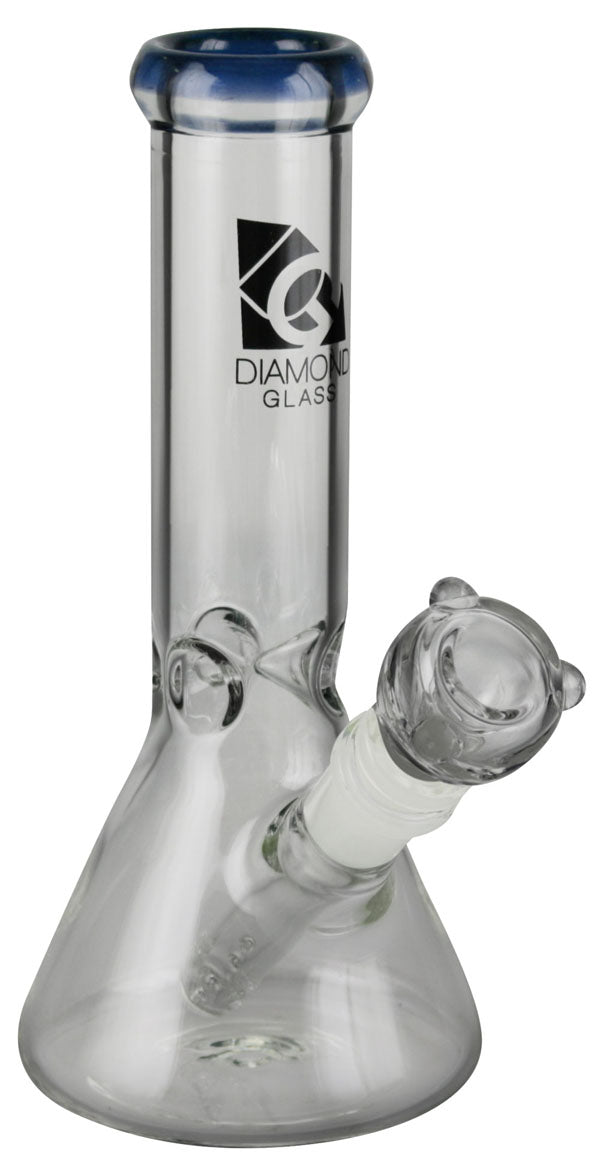 Diamond Glass 8" Sugar Beaker Bong, 14mm F Joint, Durable Borosilicate, Front View
