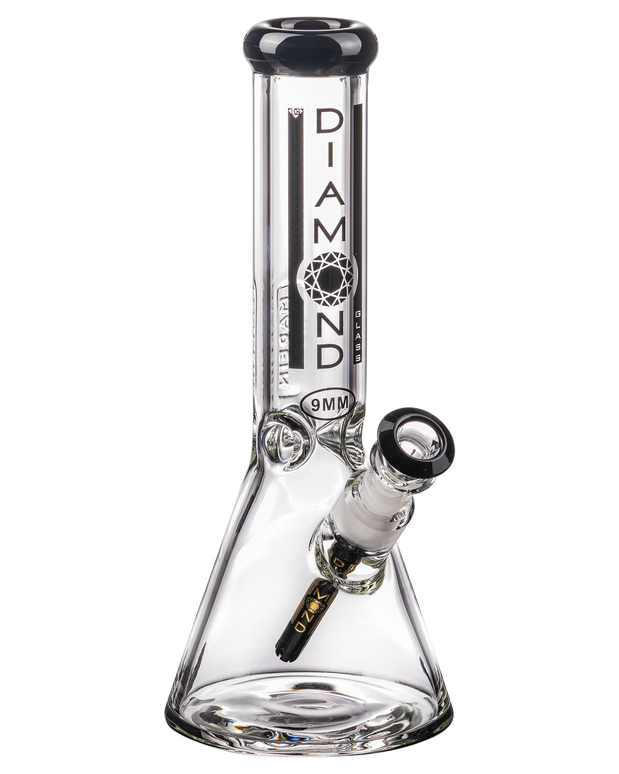 Diamond Glass 9mm Black Beaker Bong, 11" Heavy Wall Borosilicate, Front View