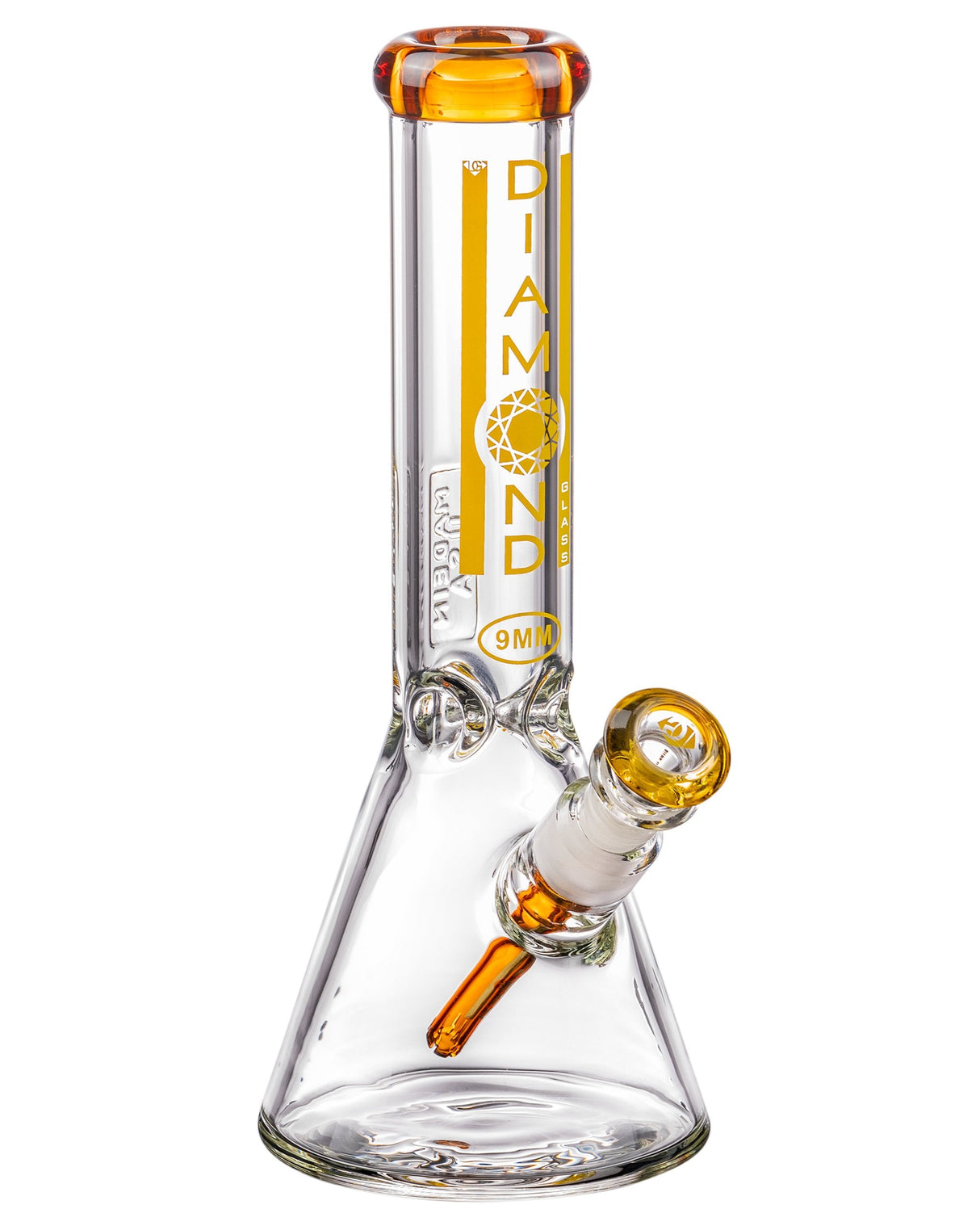 Diamond Glass Topaz 9mm Beaker Bong 11'' with Deep Bowl - Front View