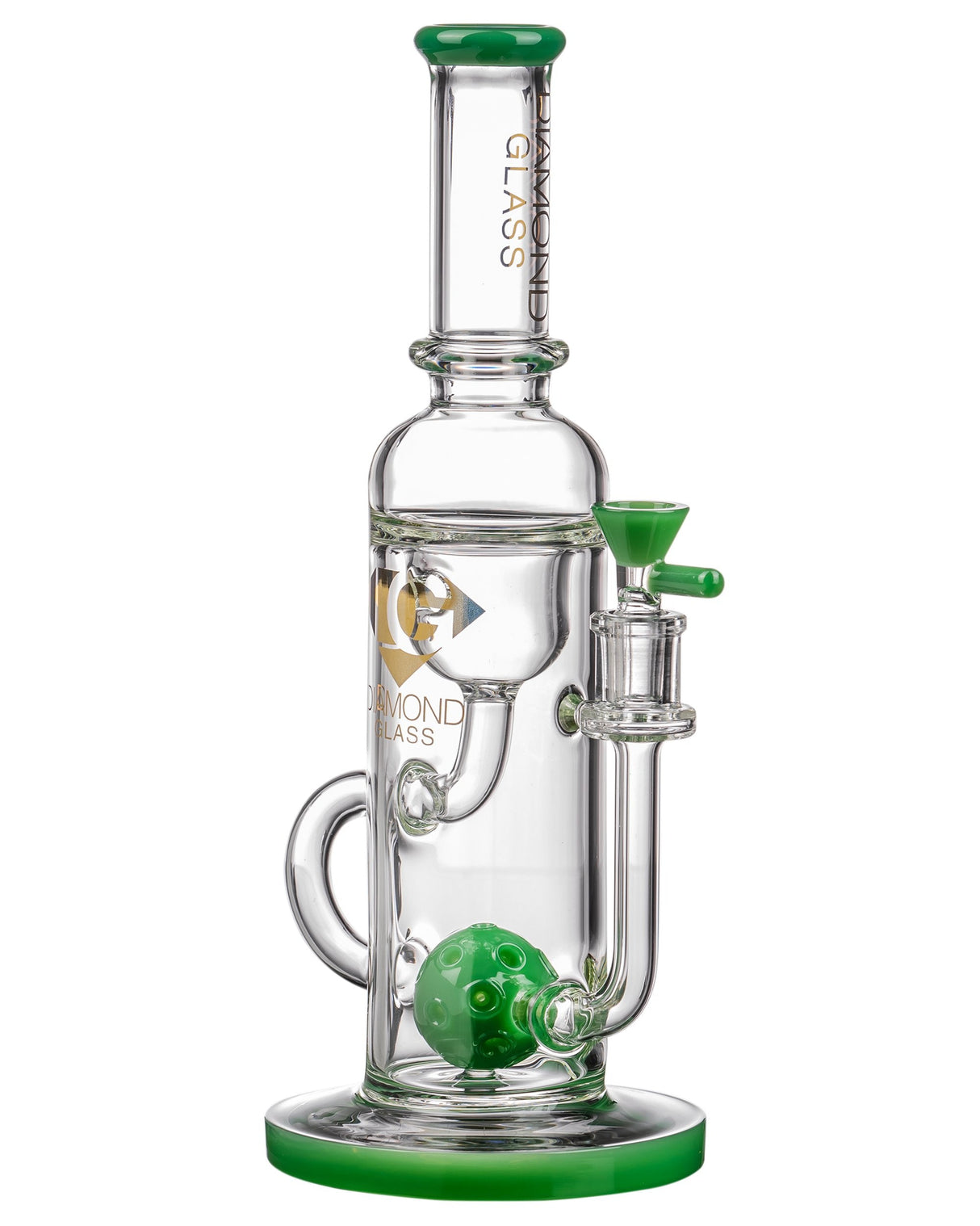 Diamond Glass Ball Perc Incycler in Jade - 12" High Quality Borosilicate Glass Dab Rig with 90 Degree Joint