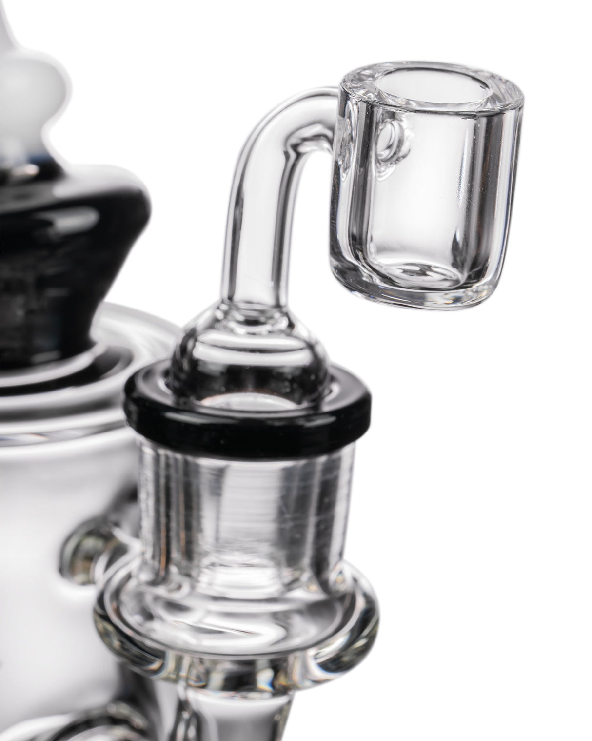 Close-up of Diamond Glass Big Puck Dab Rig with Quartz Banger - 9" Height