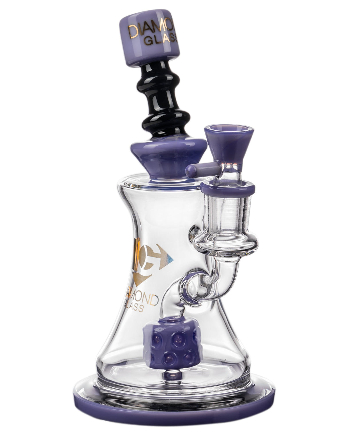 Diamond Glass Big Puck Dab Rig in Purple with Heavy Wall Borosilicate Glass and Percolator, Front View