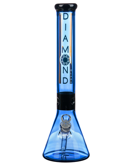 Diamond Glass 15'' Black Collared Beaker Bong, Borosilicate, Front View - DankGeek