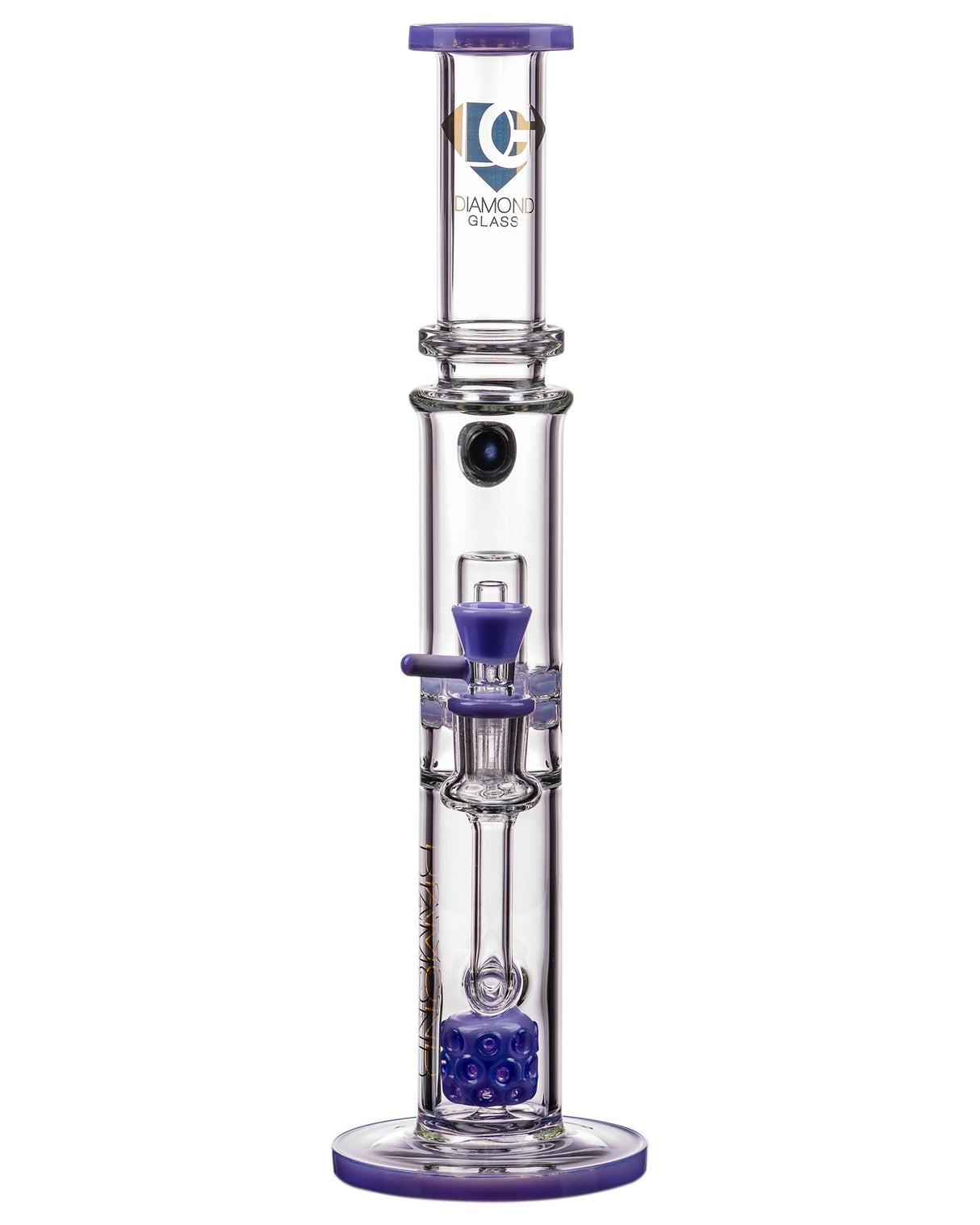 Diamond Glass 15" Straight Tube with Bubble Barrel & UFO Perc, Borosilicate - Front View