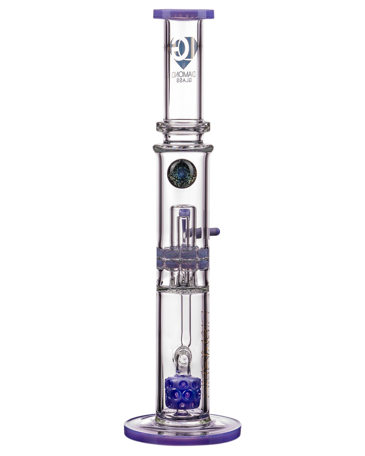 Diamond Glass 15" Straight Tube with Bubble Barrel & UFO Perc, Borosilicate, Front View