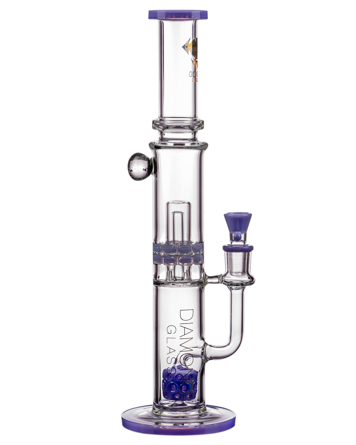 Diamond Glass 15" Bubble Barrel to UFO Perc Bong, Clear Borosilicate Glass - Front View