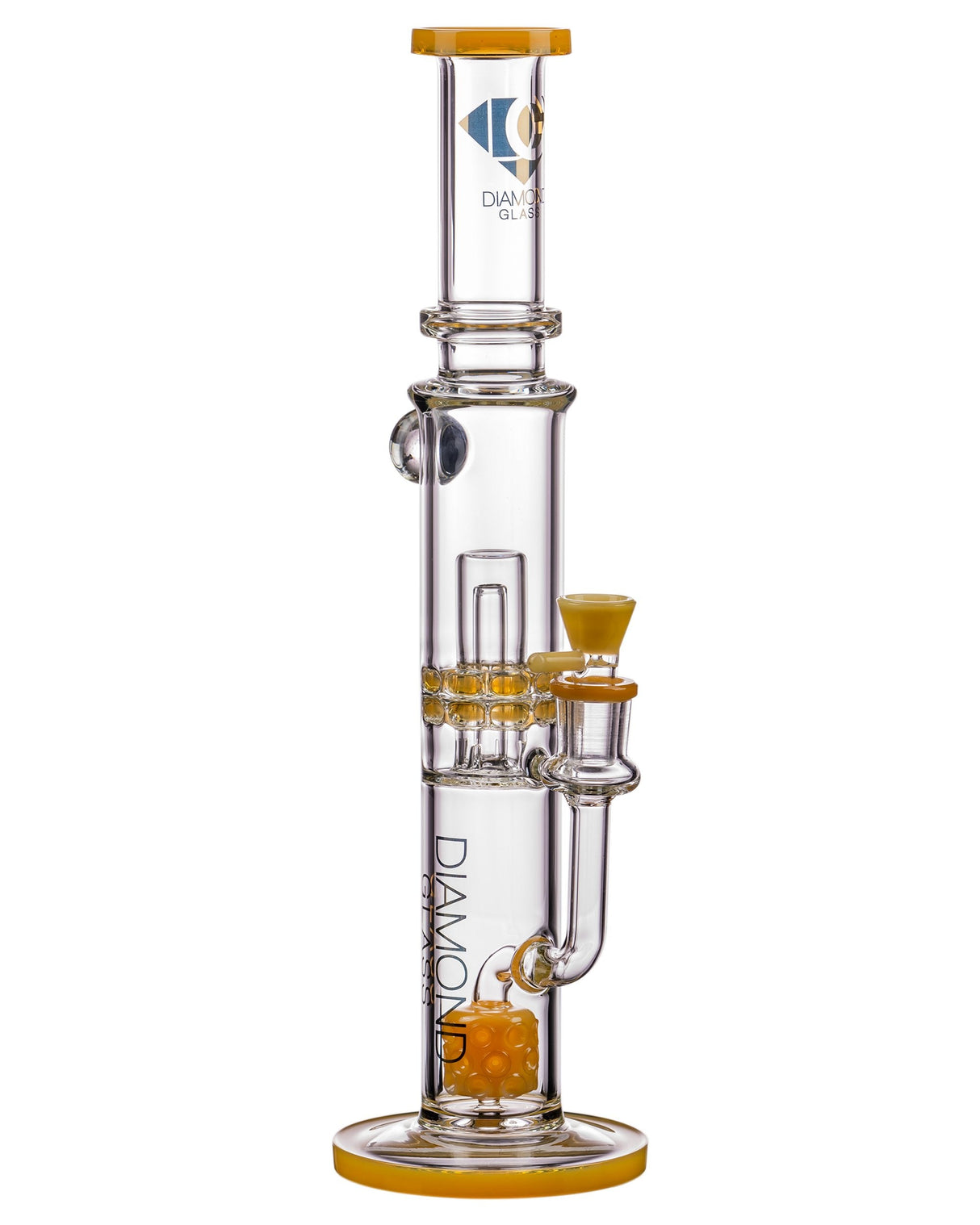 Diamond Glass 15" Topaz Bubble Barrel to UFO Perc Bong, 90 Degree Joint, USA Made