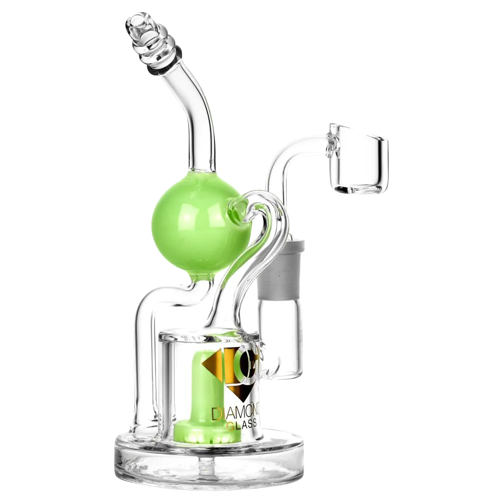 Diamond Glass Buoy Recycler Rig with Showerhead Percolator for Concentrates, Side View