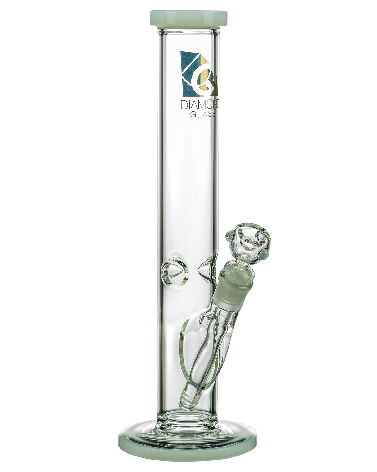 Diamond Glass 13'' Straight Tube Bong in White, Clear Borosilicate Glass, Front View