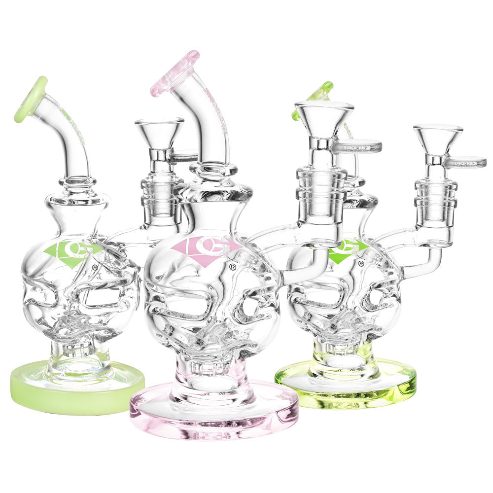 Diamond Glass Gold Wiffle Water Pipes with Disc Percolators, 7 inches, 14mm Female Joint, Front View