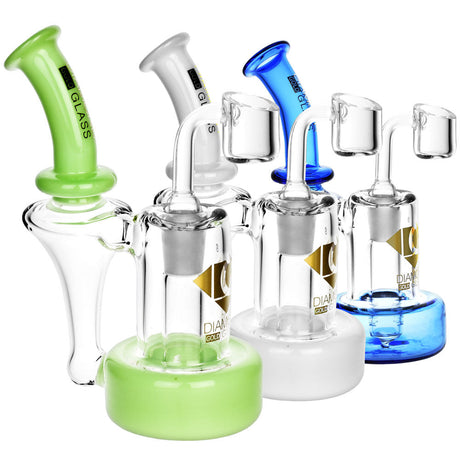 Diamond Glass Hovership Rigs in various colors with slit-diffuser percolator, front view