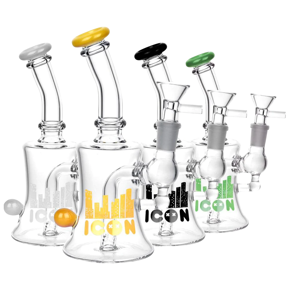 Diamond Glass "Baggins" Water Pipes in assorted colors with slit-diffuser percolator, 7" height, front view