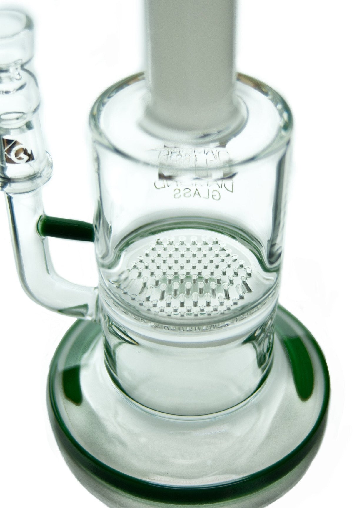 Close-up of Diamond Glass Jolly Rancher with Honeycomb Perc, 9'' height, in Teal - DankGeek