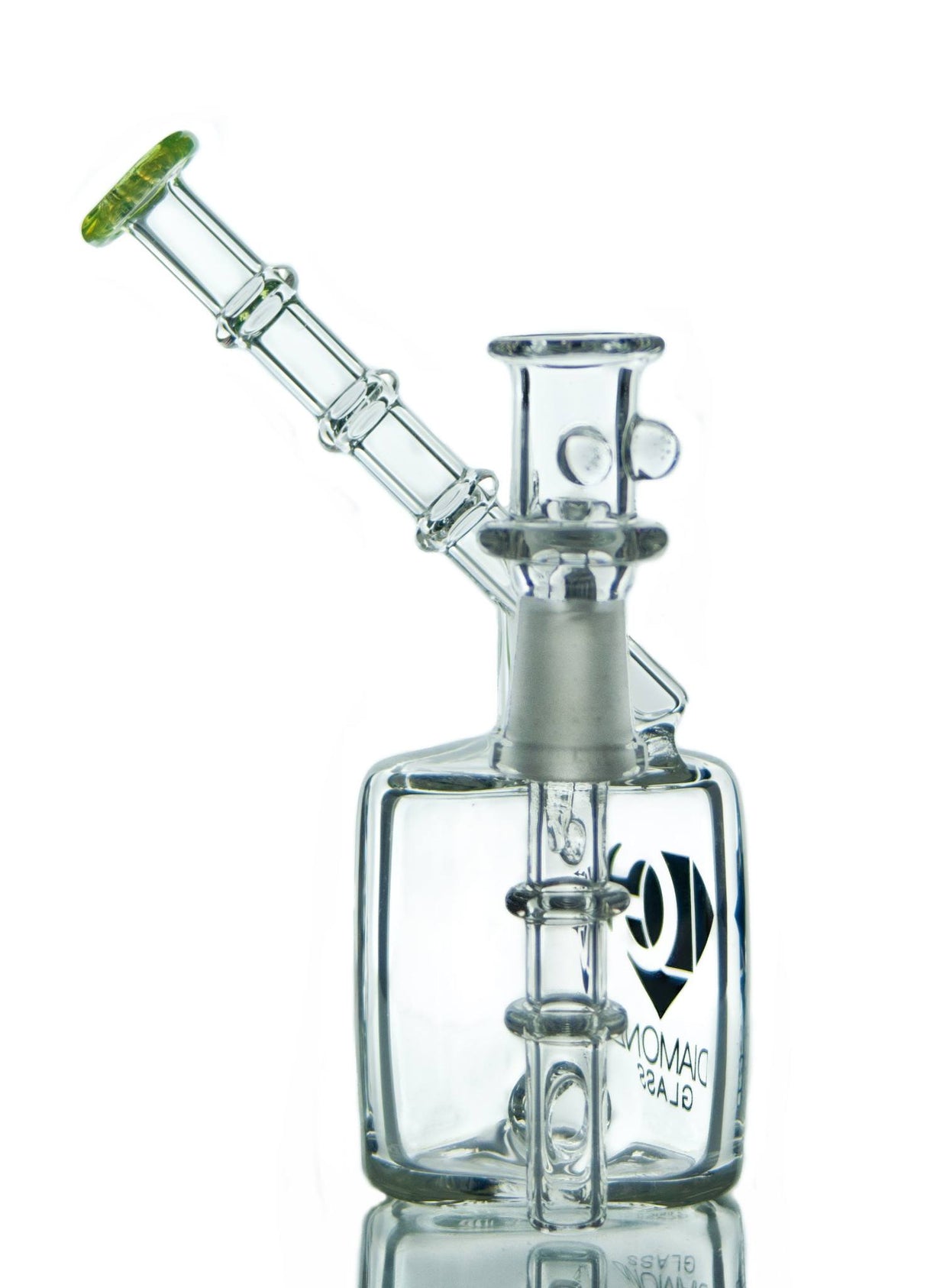 Diamond Glass Mini Cube Dab Rig with Quartz Nail - Front View on White Background