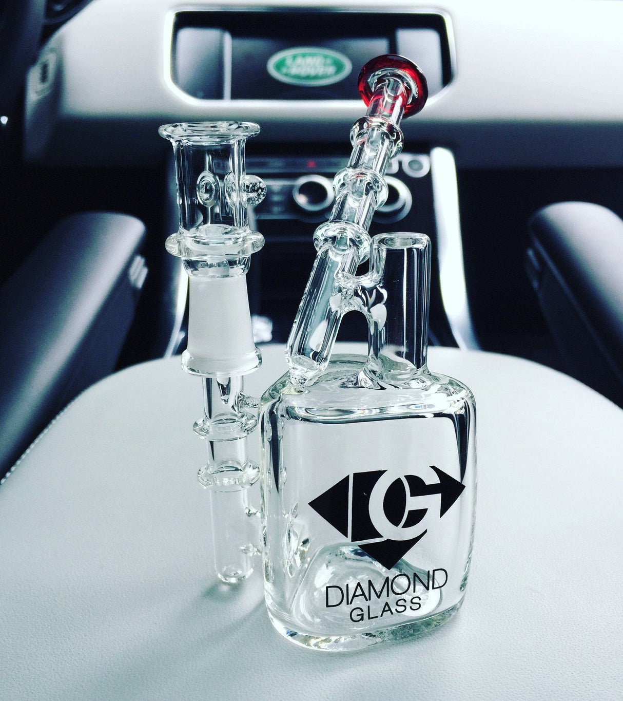 Diamond Glass - Mini Cube Dab Rig with Red Bowl - Compact & Portable