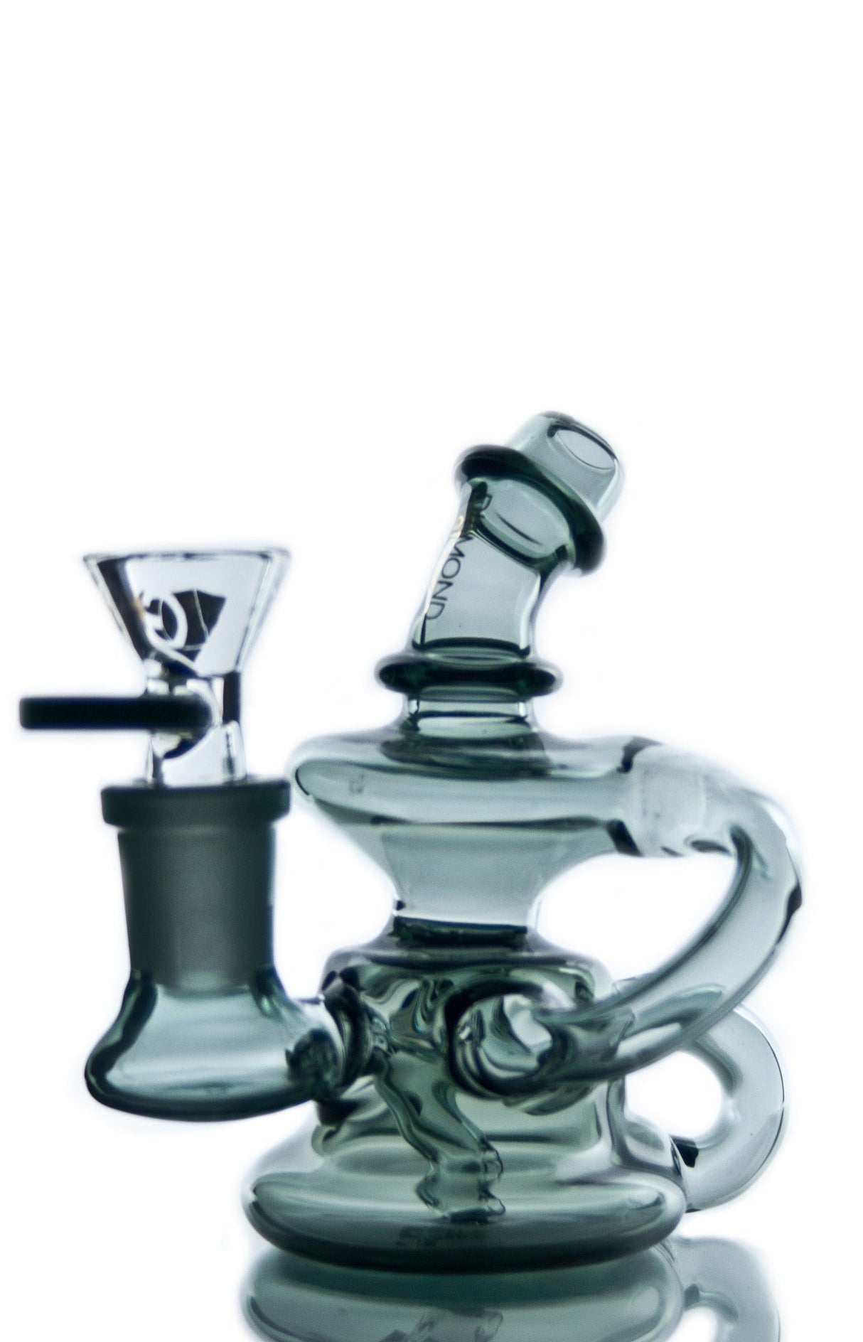 Diamond Glass Mini Recycler Dab Rig with Slitted Percolator and Quartz Nail, Front View