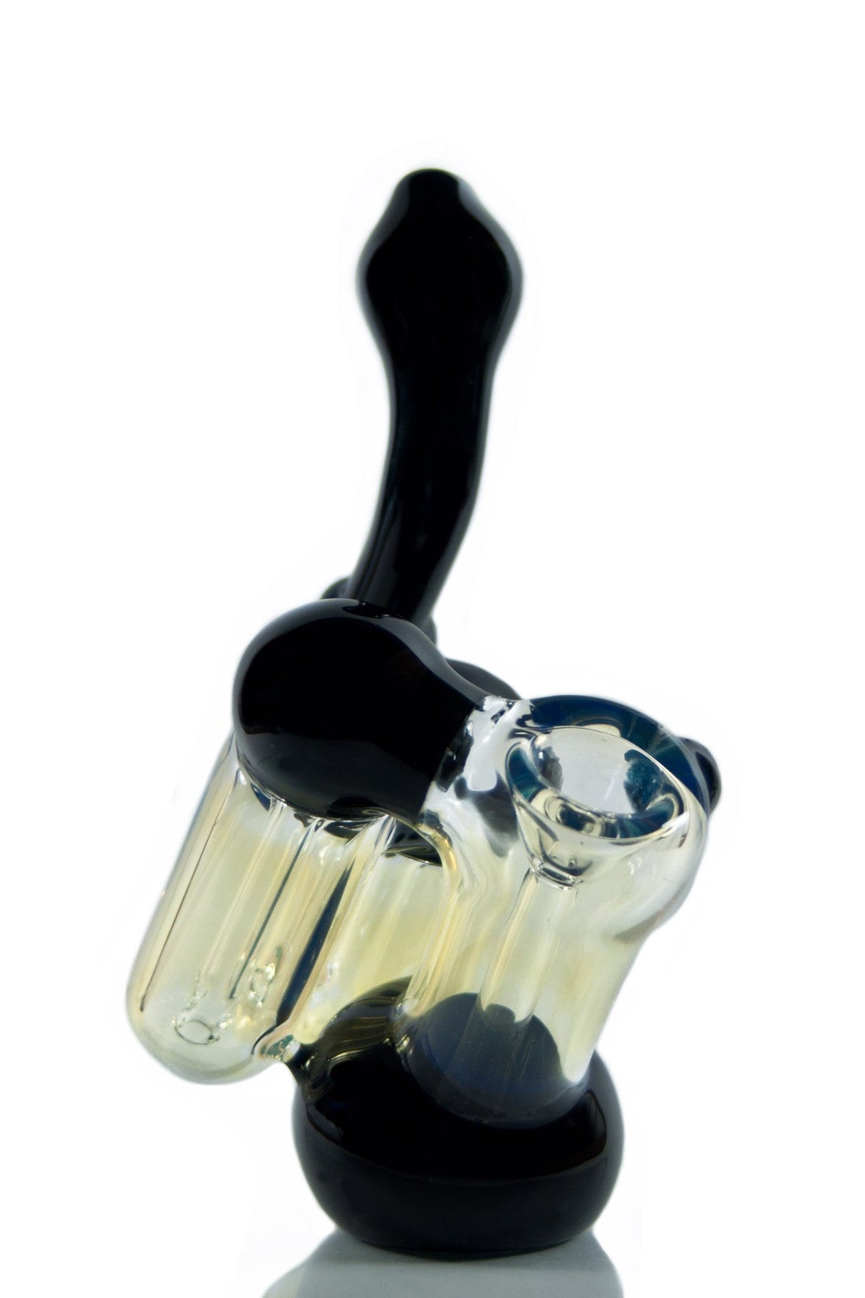 Diamond Glass - 8'' Triple Chamber Silver Fumed Bubbler, Sherlock Design, Front View