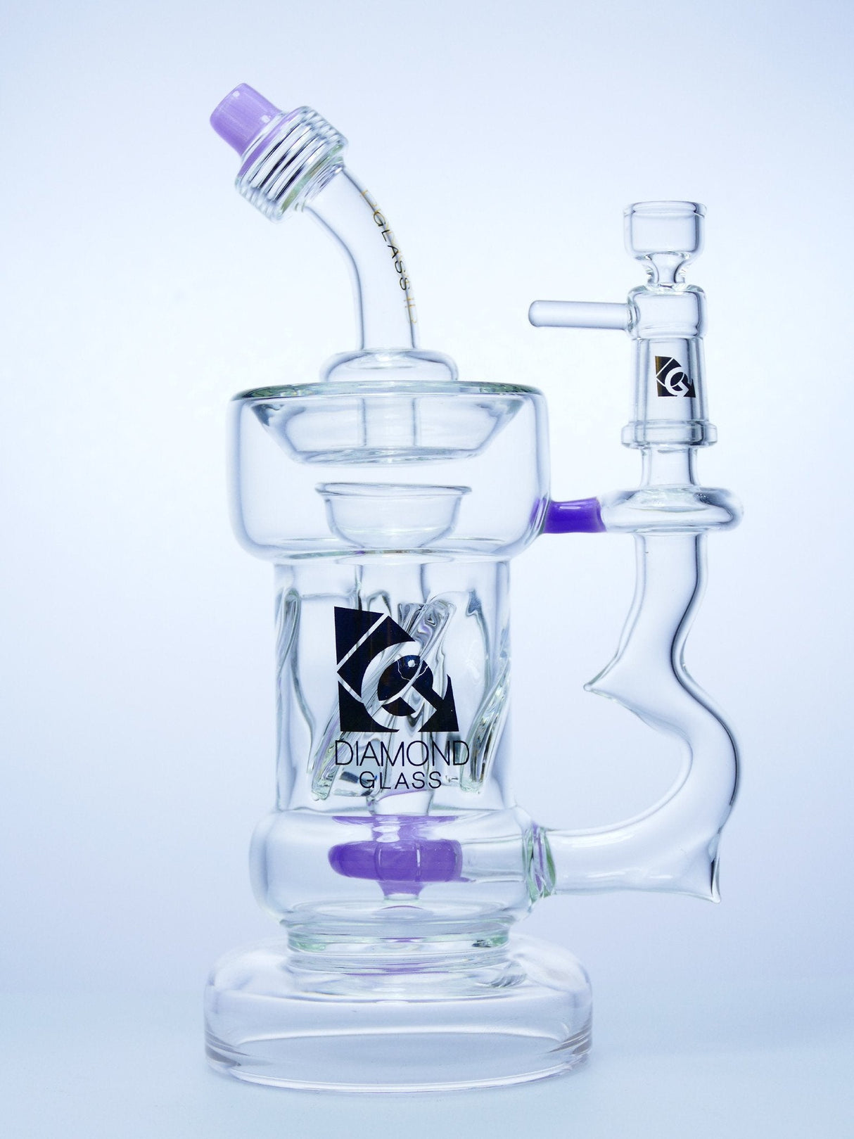 Diamond Glass Vortex Dab Rig with Disc Percolator and Quartz Banger, Front View