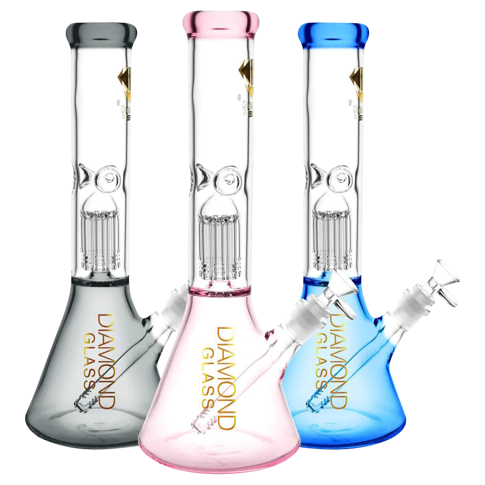Diamond Glass Water Pipe - Mansion in assorted colors with 45-degree joint angle