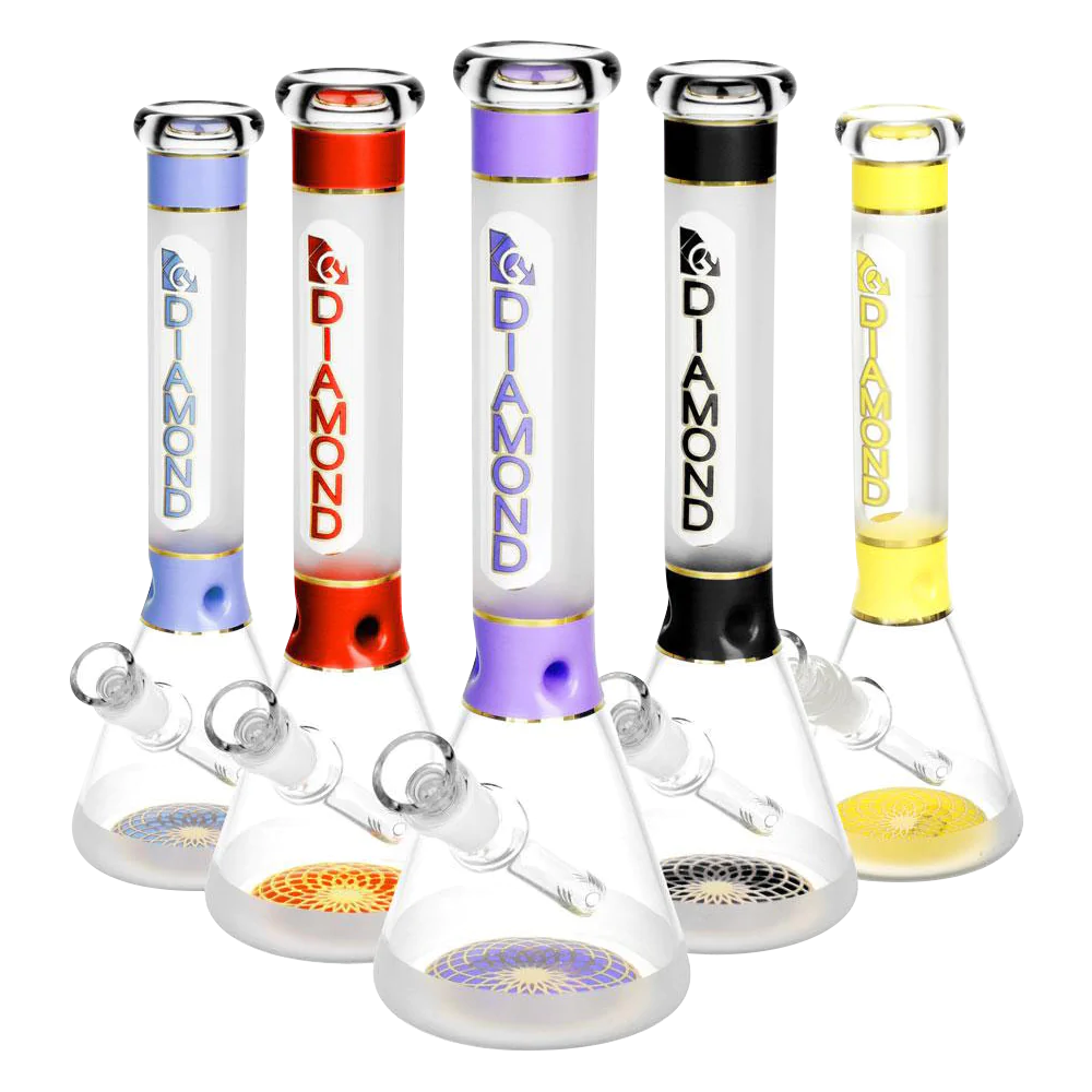Diamond Glass Water Pipes with Stripes, Beaker Design, and Slit-Diffuser Percolator