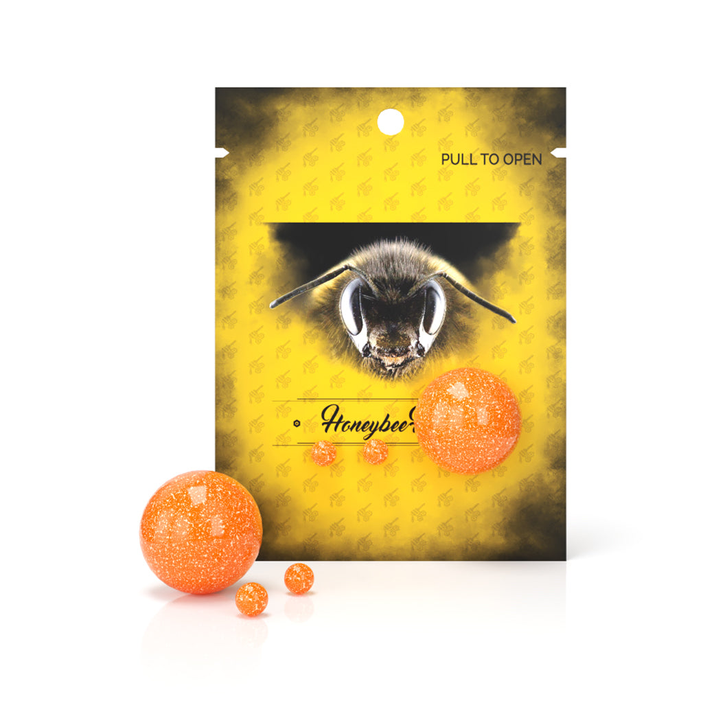Honeybee Herb Orange Dichro Neon Dab Marble Set on Honeycomb Background