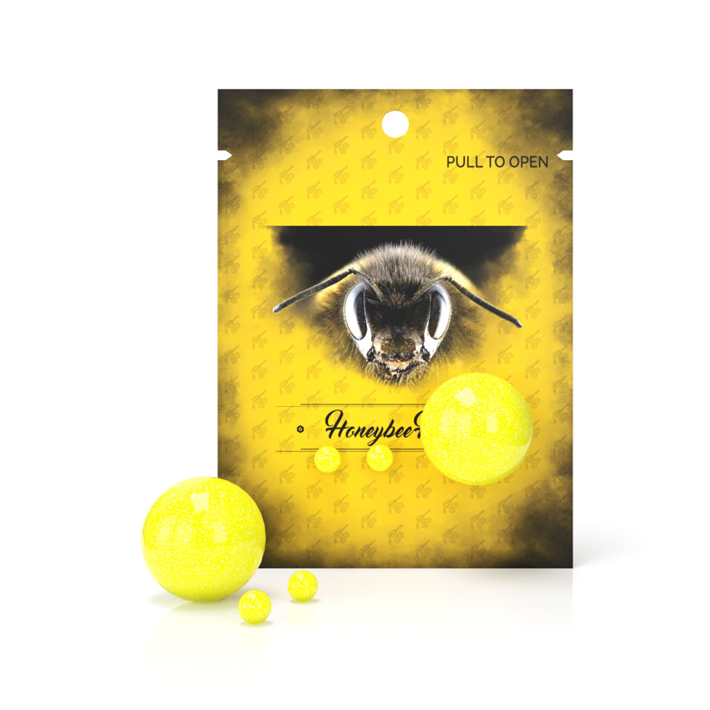 Honeybee Herb Yellow Dichro Neon Dab Marble Set on Branded Packaging