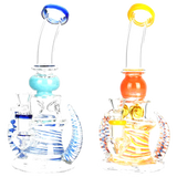 DNA Spiral Horned Bent Neck Water Pipes in Blue and Orange with Showerhead Percolator